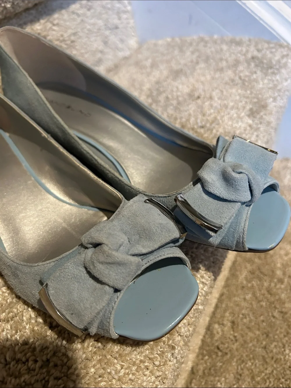 Something Blue! Bandolino Women's Light Blue Peep-Toe Bow Flats